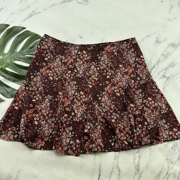 Sundance Womens Silk Mini Skirt Size 16 Burgundy Red Blue Floral Flounce - Picture 1 of 9